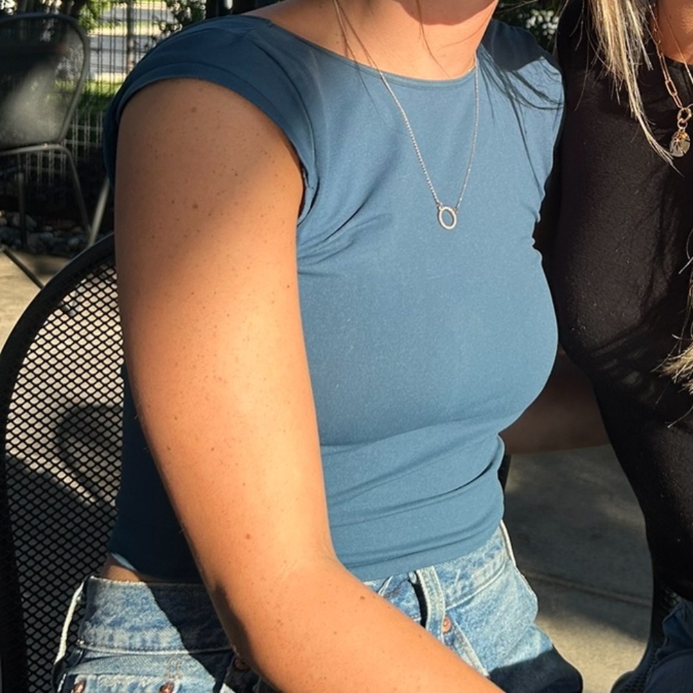 blue backless free people top